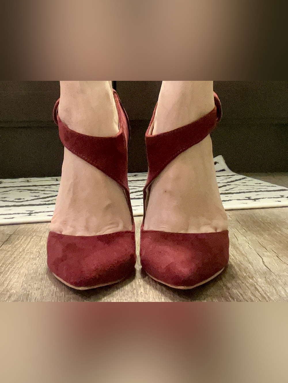 Shoe Republic LA Burgundy Faux Suede Block Heel Pumps Ankle Strap Size 7
